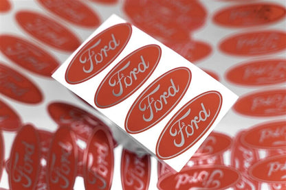 4-2.3" FORD CENTER CAP LOGOS RED OVAL DECAL VINYL F150 F250 MUSTANG FOCUS FUSION