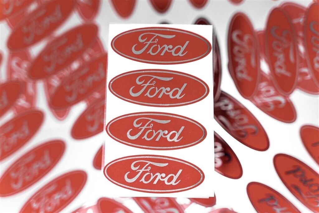 4-2.3" FORD CENTER CAP LOGOS RED OVAL DECAL VINYL F150 F250 MUSTANG FOCUS FUSION