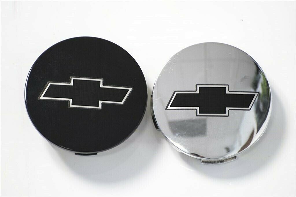 4 CHEVY TAHOE SILVERADO CENTER CAP LOGOS BLACK BOWTIE CHROME DECALS VINYL CHROME