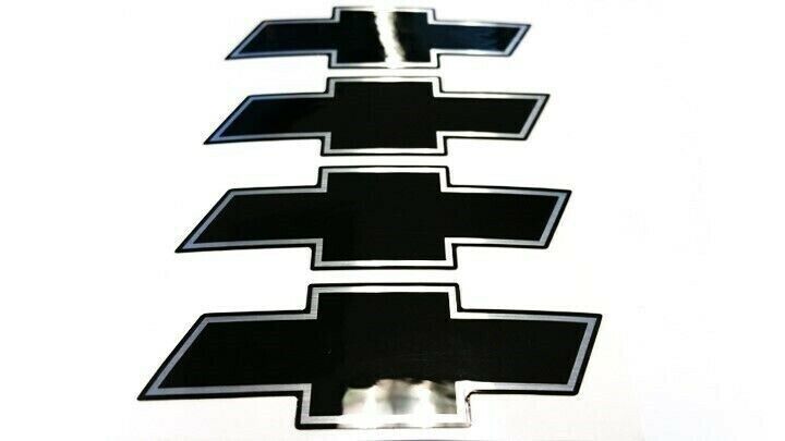 4 CHEVY TAHOE SILVERADO CENTER CAP LOGOS BLACK BOWTIE CHROME DECALS VINYL CHROME