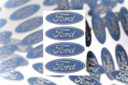 4-FORD CENTER CAP LOGOS BLUE OVAL DECALS VINYL F150 F250 MUSTANG FOCUS FUSION