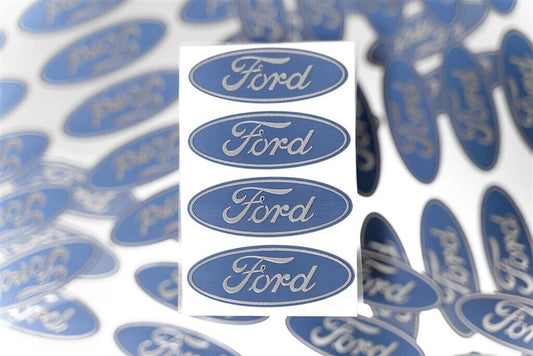 4-FORD CENTER CAP LOGOS BLUE OVAL DECALS VINYL F150 F250 MUSTANG FOCUS FUSION