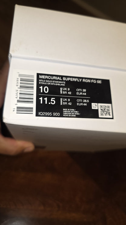 NEW Nike Mercurial Superfly 1 RGN SE CR7 Metallic Gold Size 10 Ronaldo World Cup10